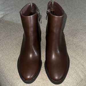 Brown Ankle Booties with Side Zippers